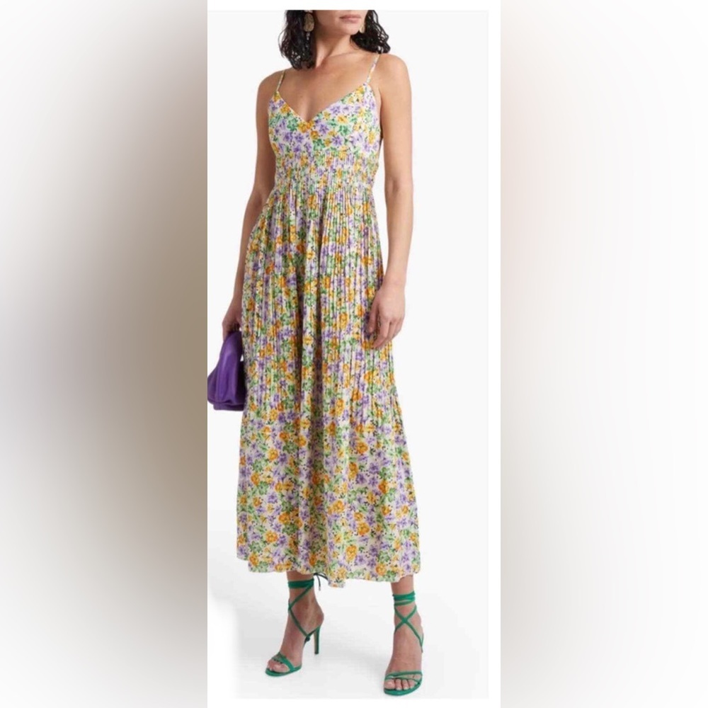 Nicholas Susan linen Maxi Dress Whistledown Floral Yellow Multi Size 4 new